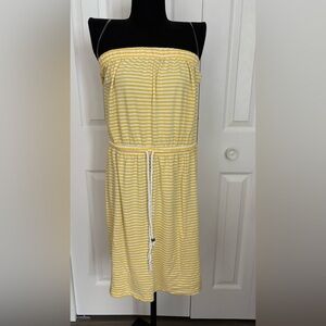 Gap Strapless Bandeau Dress Rope Belt Womens Medium Striped Yellow and White